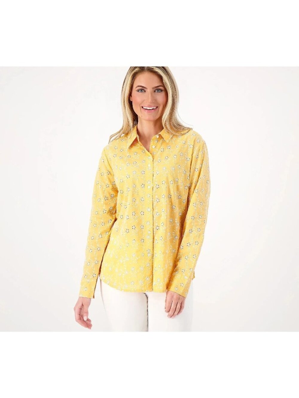 Candace Cameron Bure Eyelet Shirt XS Regular Button Front Cantaloupe Cottagecore